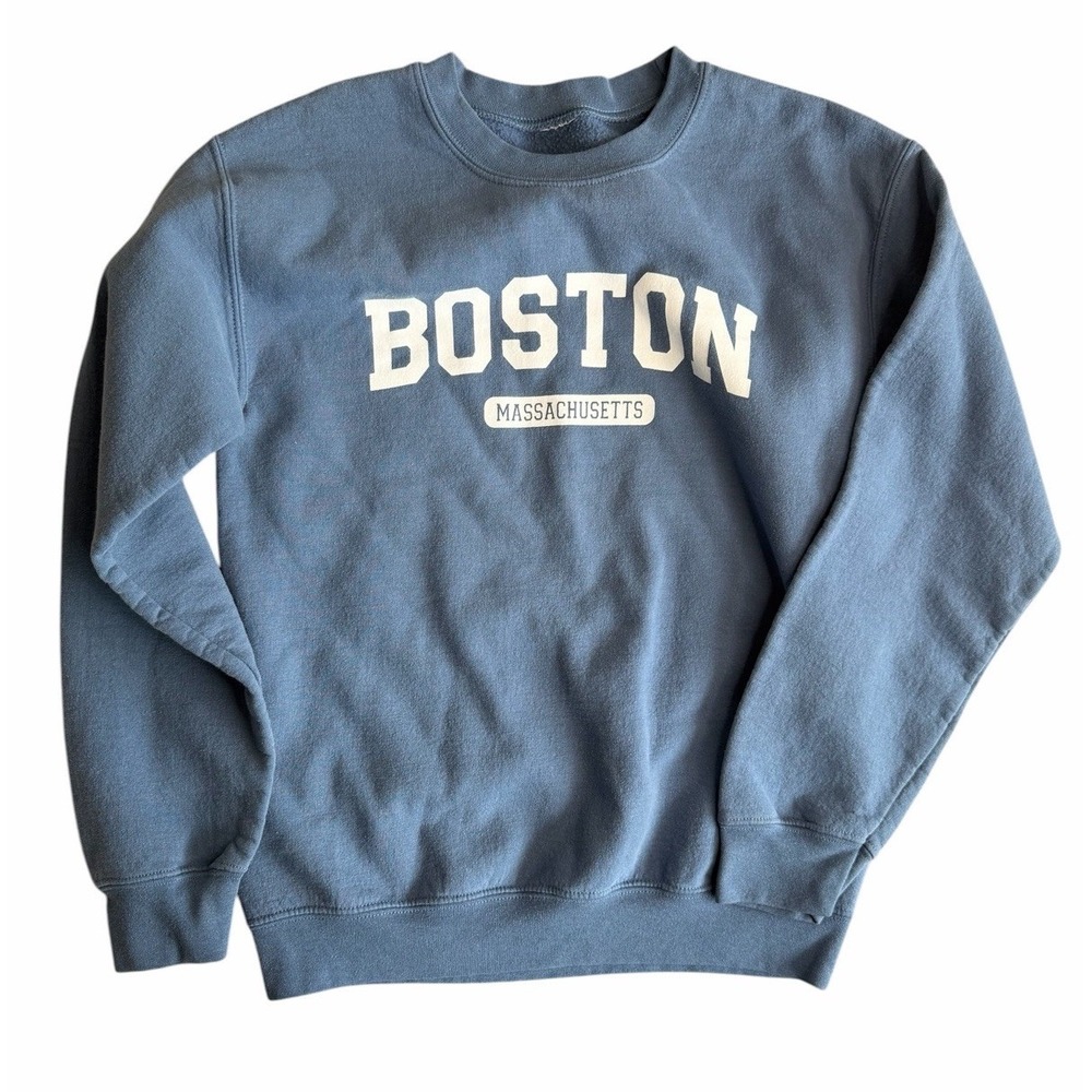 Boston Massachusetts‎ Crewneck Sweatshirt Blue Graphic Pullover Adult Small